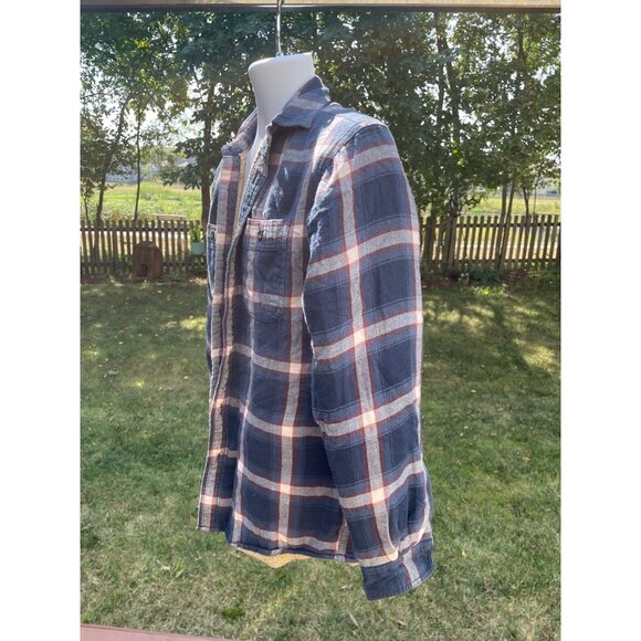 Wrangler Men Sherpa Lined Plaid Shirt Jacket S Cotton Polyester Blue Red Vintage - Picture 3 of 7